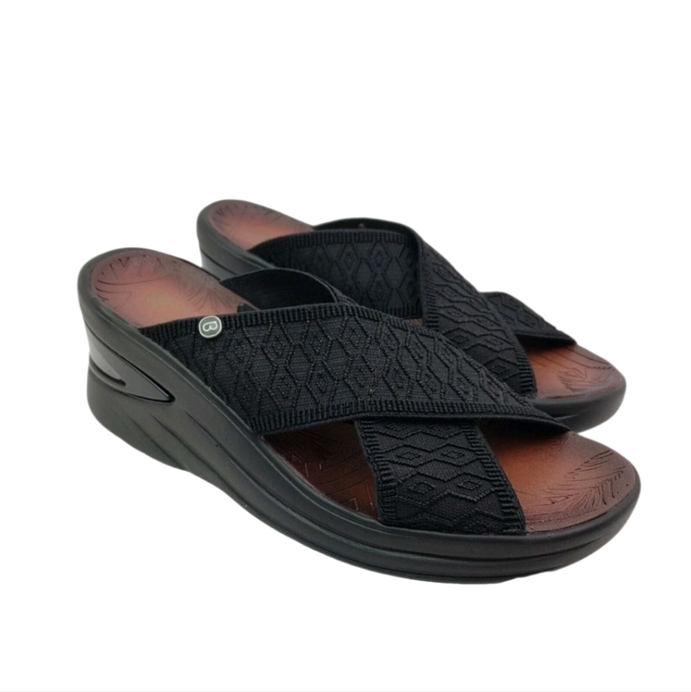 Bzees Vista Womens Size 9 Black Air Step Wedge Slide Sandals